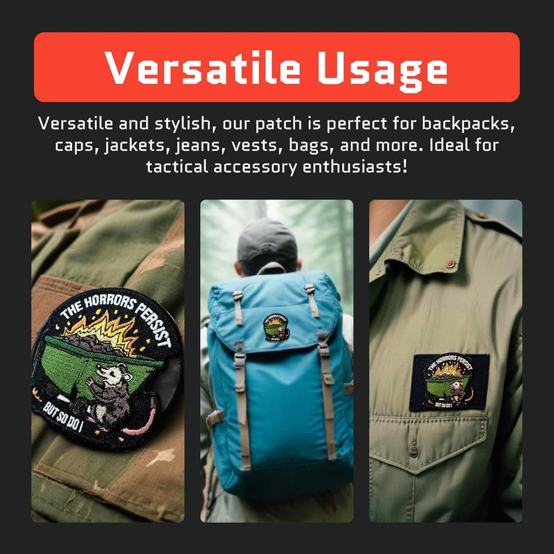 Jestik The Horrors Persist But So Do I Embroidery Patch - Funny Animals Embroidered Patches, Military Tactical Morale Patch with Hook & Loop Fastener, Cute Patches for Backpacks, Jeans, Jackets, Vests & More - Image 5